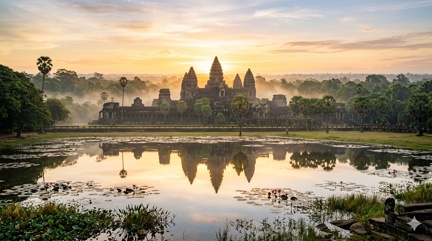 Small group of travelers exploring an ancient marketplace, warm afternoon light